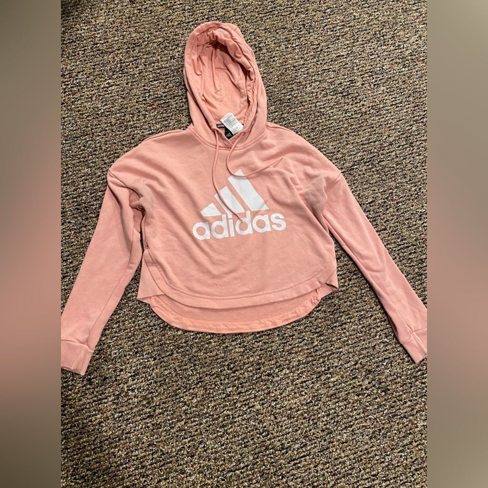 Adidas Pink Long Sleeve Cropped Crewneck Sweatshirt, Size S